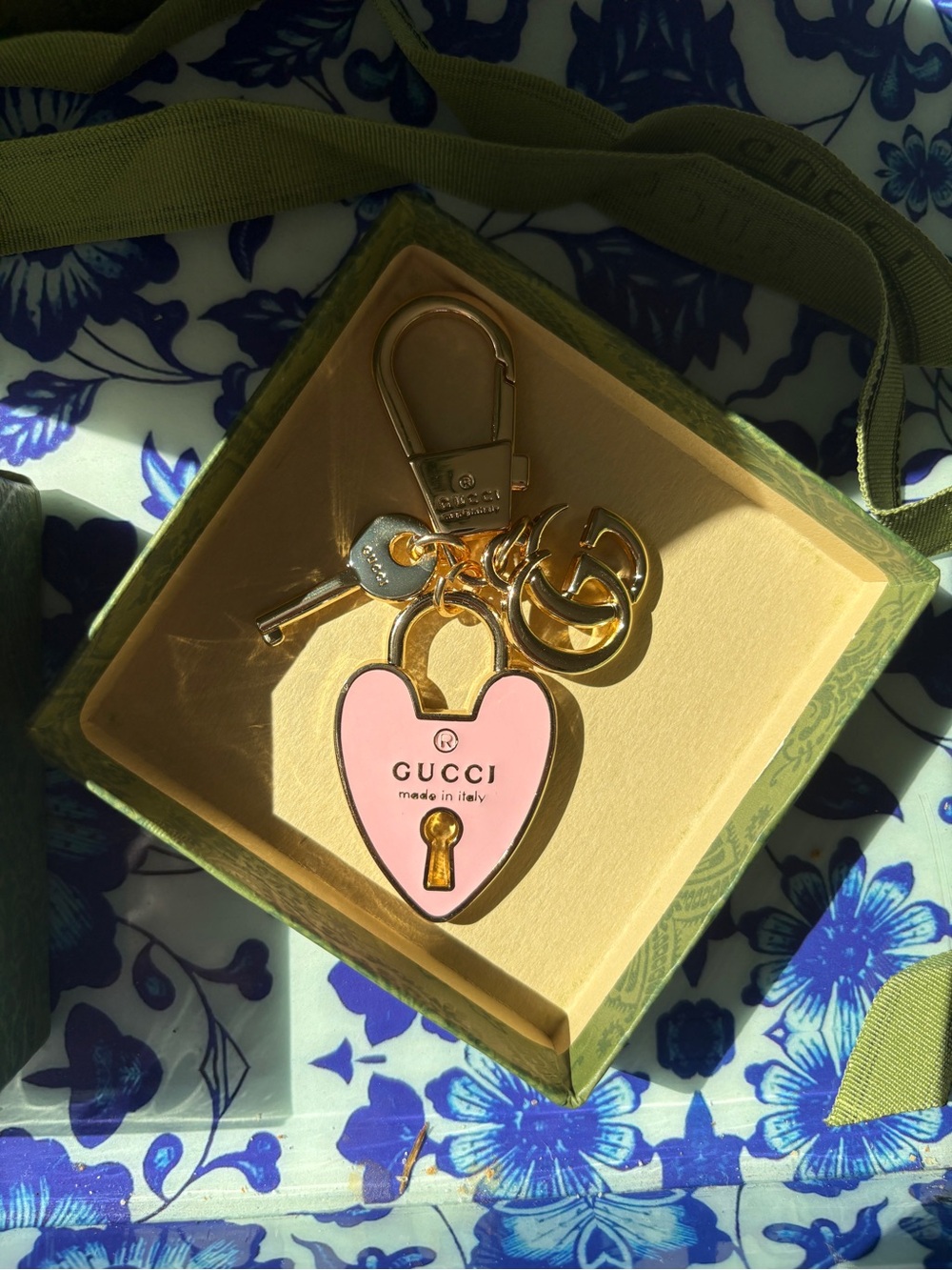 Gucci Pink and Gold Heart Key Charm / Purse Charm